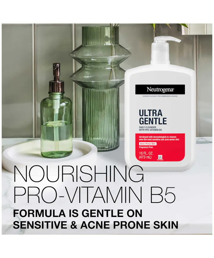 Ultra Gentle Daily Cleanser with Pro-Vitamin B5 for Acne Prone Skin, Fragrance-Free